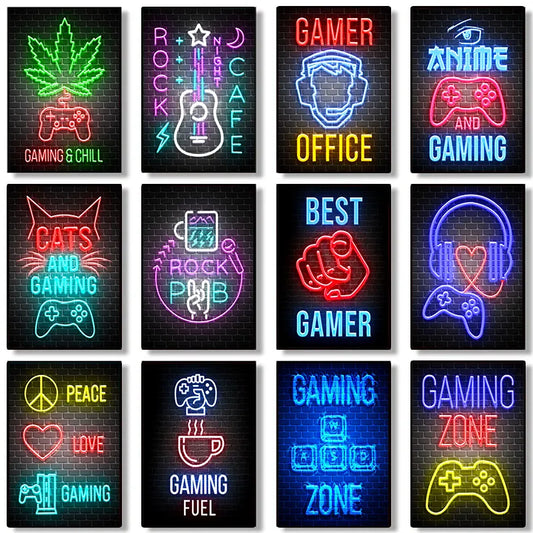 Neon Design Game Quotes Posters | Wall Art Canvas Painting Music Rock Pub