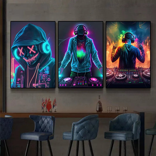 Neon Design Music DJ Headphone Poster Canvas Painting | Abstract Wall Art