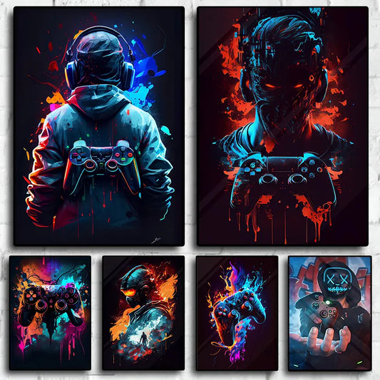 80s Colorful Punk Neon Wall Art | Gamer Controller Gaming Poster